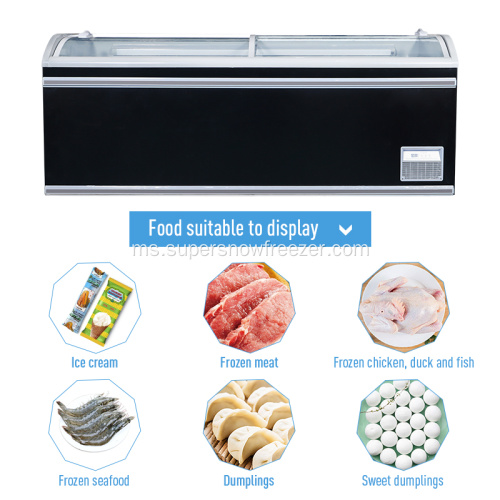 Pasaraya komersial Deep Freezer memaparkan makanan beku